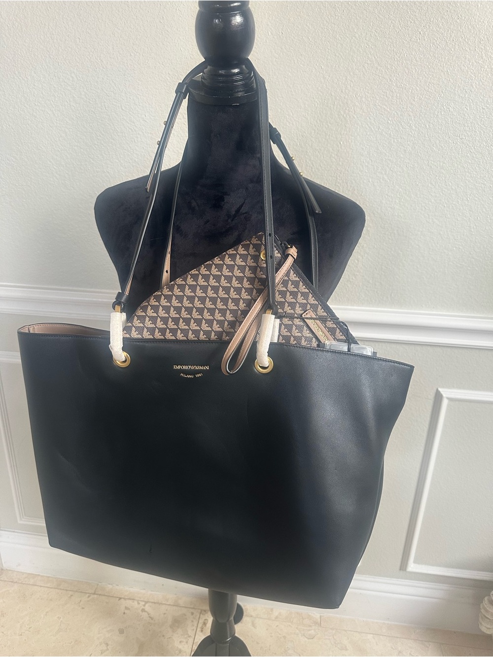 Emporio Armani Black Tote with Monogram Pouch